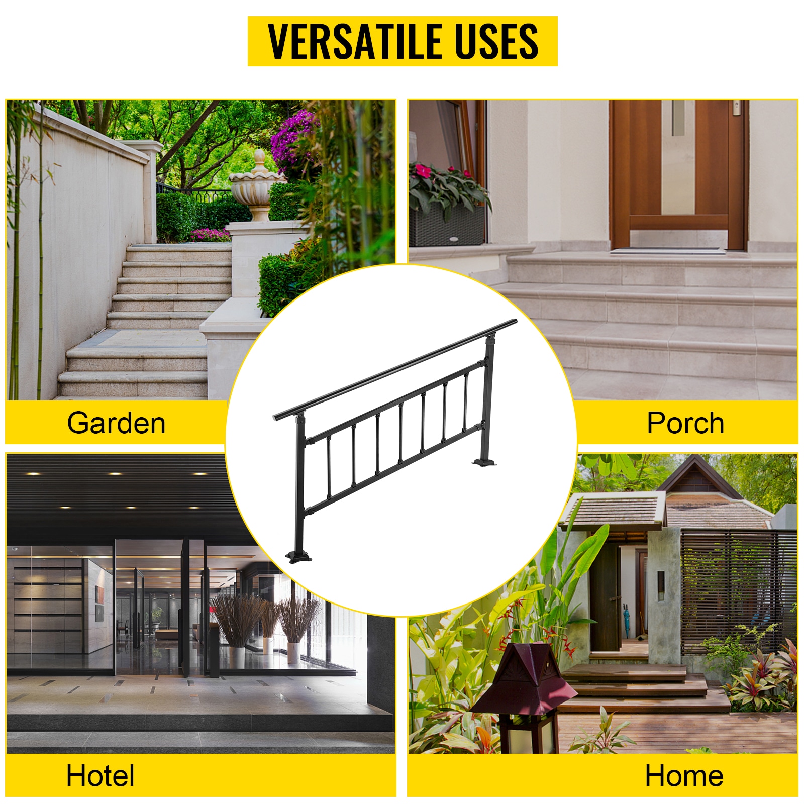 Adjustable Wrought Iron Stair Railing For Exterior Concrete Steps_voghion.com